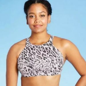 High Neck cross back Strappy Bikini Top b&w Animal Print M 8/10 - All in Motion